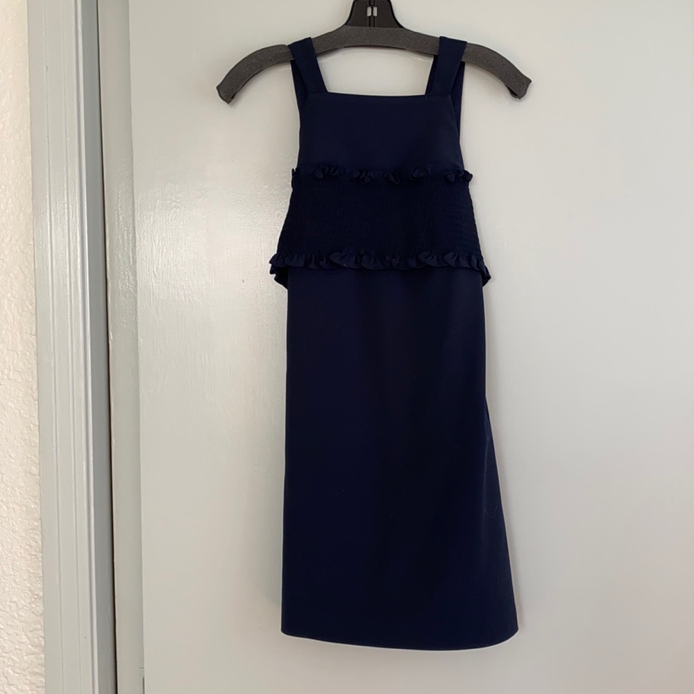 Tibi navy smocked mini dress - size 0